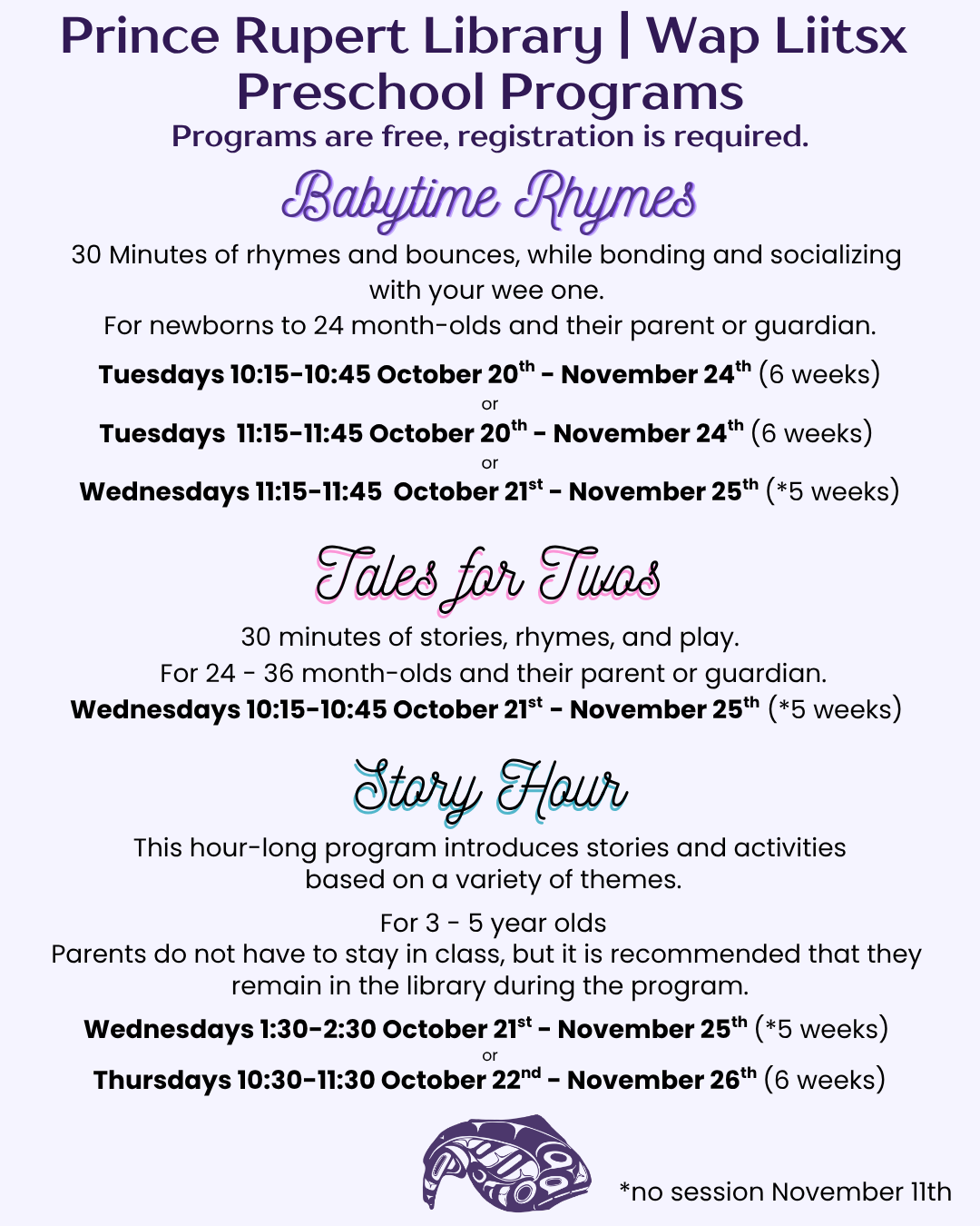 Prince Rupert Library | Wap Liitsx Preschool Programs, fall 2026