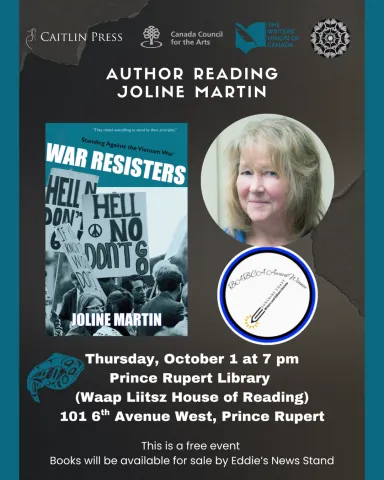 Author Reading, Joline Martin, War Resisters: Standing Against the Vietnam War. Thursday, October 1 at 7 pm.