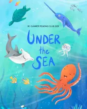 BC Summer Reading Club 2026 promotional graphic. Text reads "Under the Sea" in large blue lettering on an aqua underwater background, surrounded by illustrated sea creatures including an octopus, hammerhead shark, sea turtle, narwhal, jellyfish wearing glasses, and tropical fish.