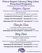 Prince Rupert Library | Wap Liitsx Preschool Programs, fall 2026